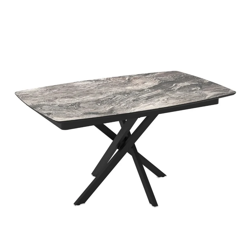 Tavolo allungabile con piano effetto marmo arabesque nero e gambe nere 145x90 cm Filis