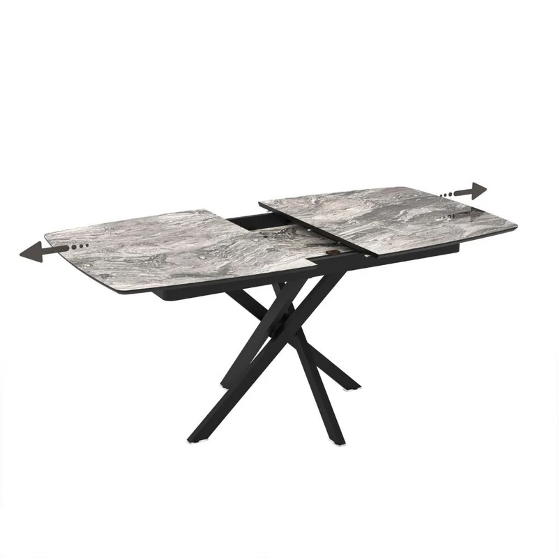 Tavolo allungabile con piano effetto marmo arabesque nero e gambe nere 145x90 cm Filis
