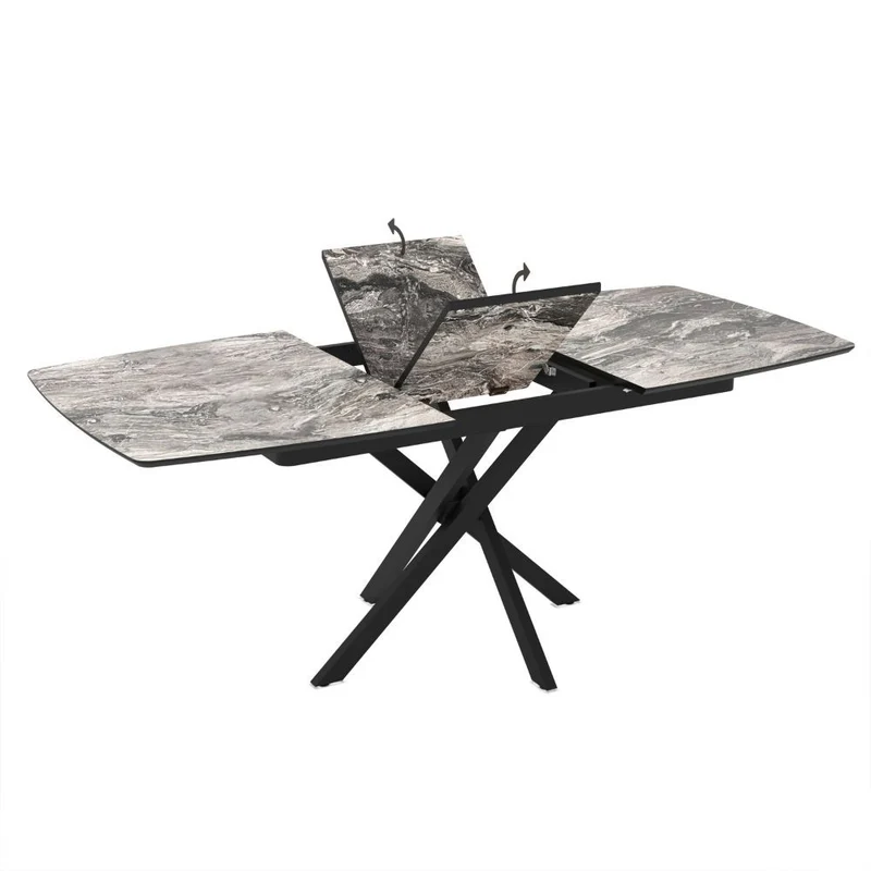 Tavolo allungabile con piano effetto marmo arabesque nero e gambe nere 145x90 cm Filis