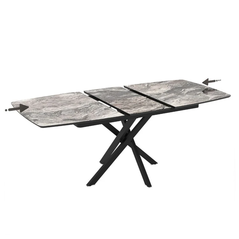 Tavolo allungabile con piano effetto marmo arabesque nero e gambe nere 145x90 cm Filis