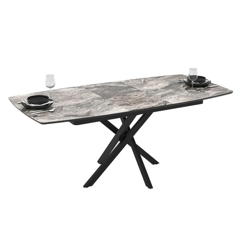 Tavolo allungabile con piano effetto marmo arabesque nero e gambe nere 145x90 cm Filis