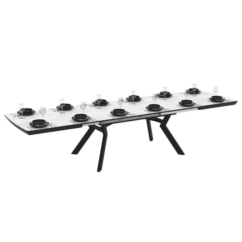 Tavolo rettangolare piano effetto marmo bianco opaco e gambe in metallo 160x100x76H allungabile a 360 Robat