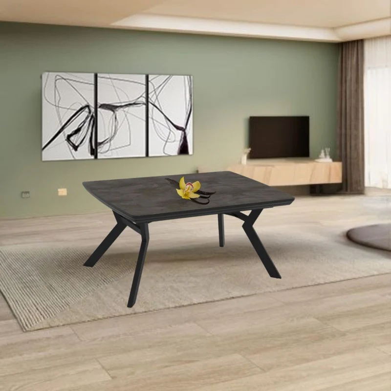 Tavolo rettangolare piano effetto marmo ardesia opaco e gambe in metallo 160x100x76H allungabile a 360 Robat