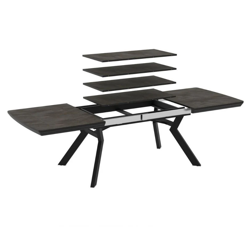 Tavolo rettangolare piano effetto marmo ardesia opaco e gambe in metallo 160x100x76H allungabile a 360 Robat
