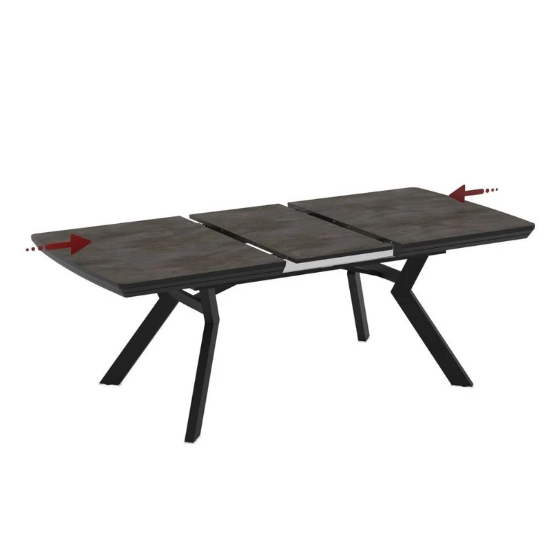 Tavolo rettangolare piano effetto marmo ardesia opaco e gambe in metallo 160x100x76H allungabile a 360 Robat