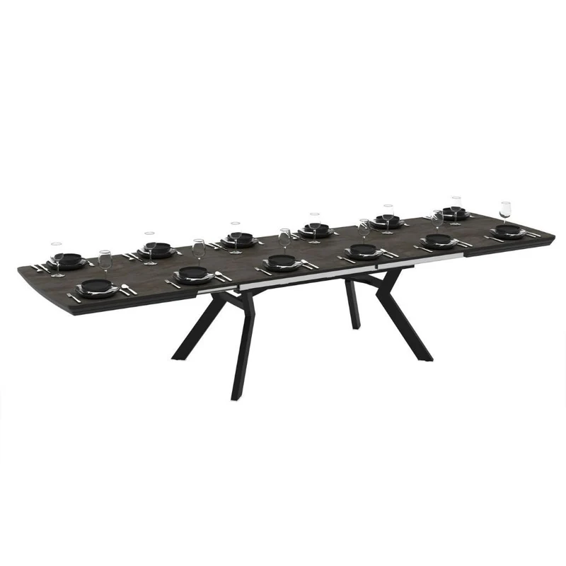 Tavolo rettangolare piano effetto marmo ardesia opaco e gambe in metallo 160x100x76H allungabile a 360 Robat