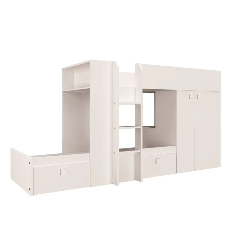 Letto a castello con armadio e cassetti colore bianco 295x110x150H - Witt