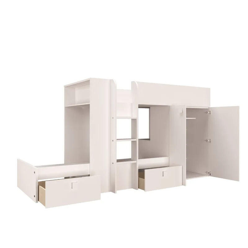Letto a castello con armadio e cassetti colore bianco 295x110x150H - Witt