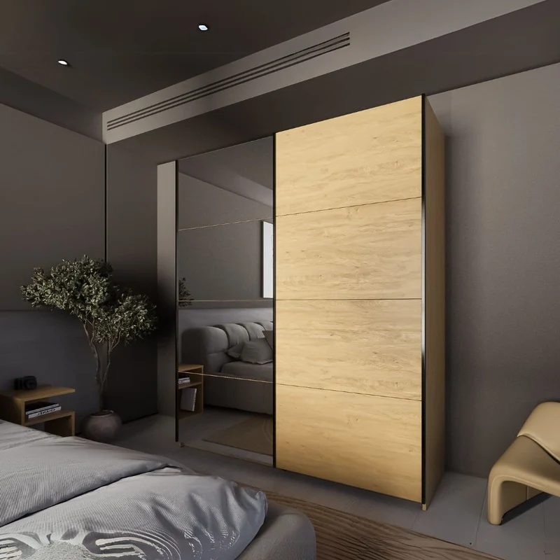 Armadio con ante scorrevoli e specchio colore rovere 170x205H cm - Bedos