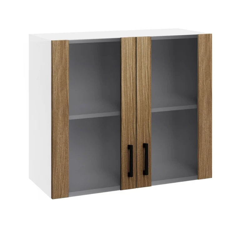 Vetrina pensile per cucina con doppia anta colore noce naturale 80x72H cm