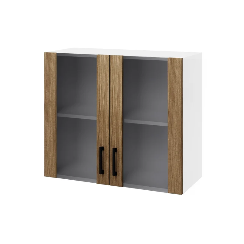 Vetrina pensile per cucina con doppia anta colore noce naturale 80x72H cm