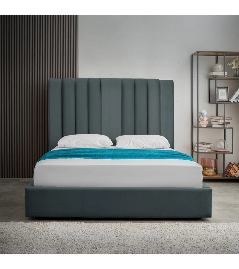 Letto matrimoniale con contenitore in tessuto vogue colore blu pacific - Stefy