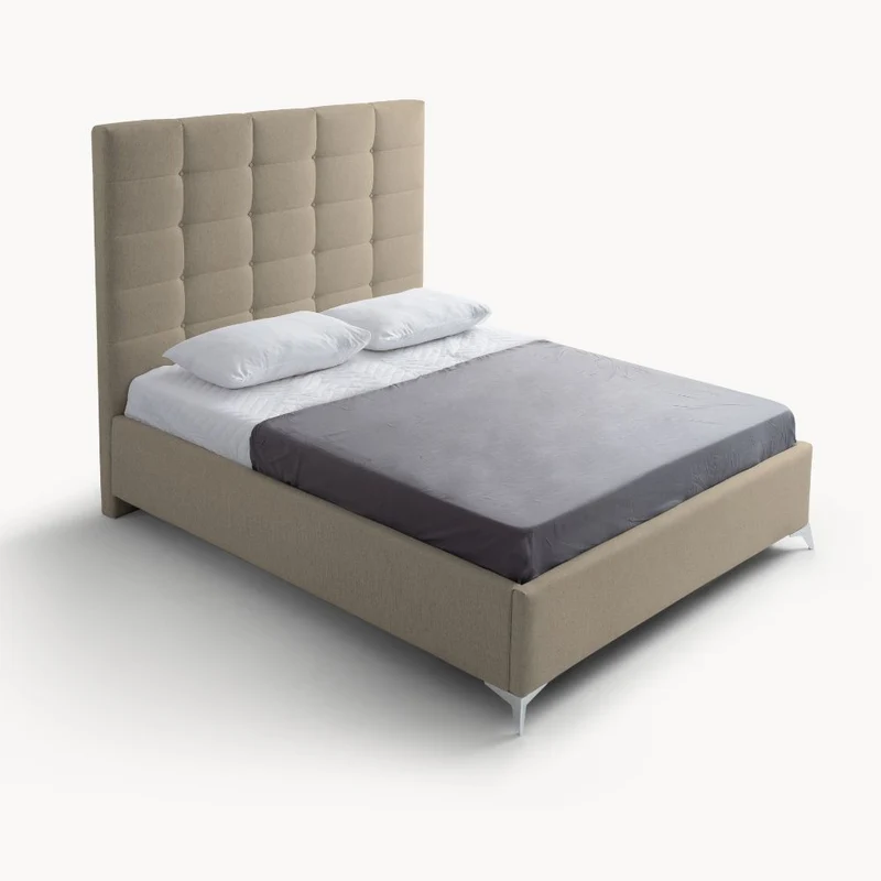 Letto matrimoniale contenitore con testiera alta in tessuto colore cappuccino - NapoliGrande