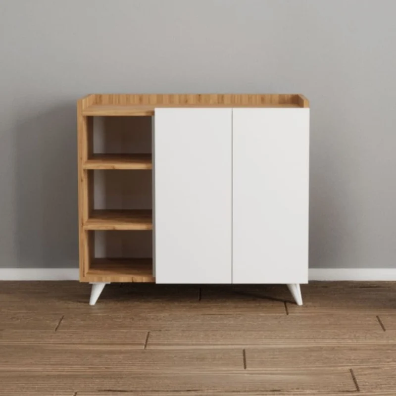 Madia con 2 ante e vani a giorno colore rovere e bianco 90x82H cm - Arian