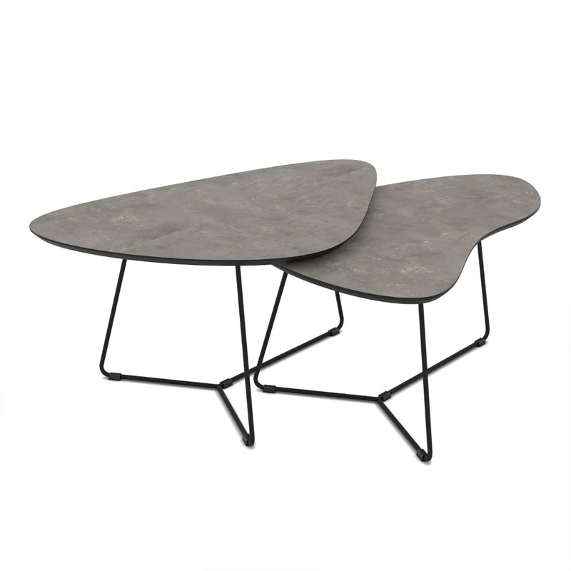 Coppia tavolini da salotto colore cemento e base in metallo nera - Silfy