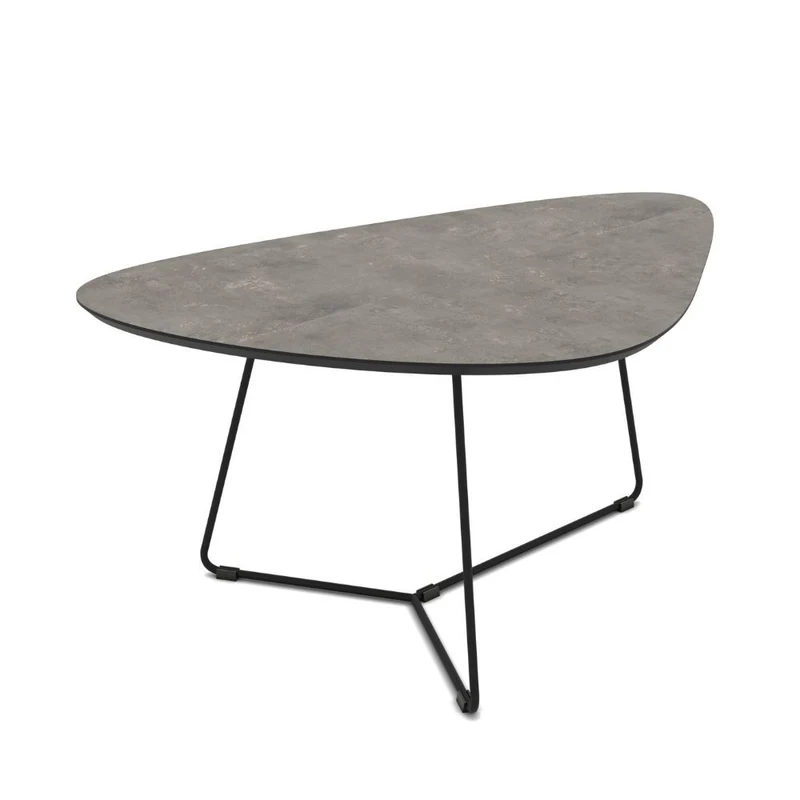 Coppia tavolini da salotto colore cemento e base in metallo nera - Silfy