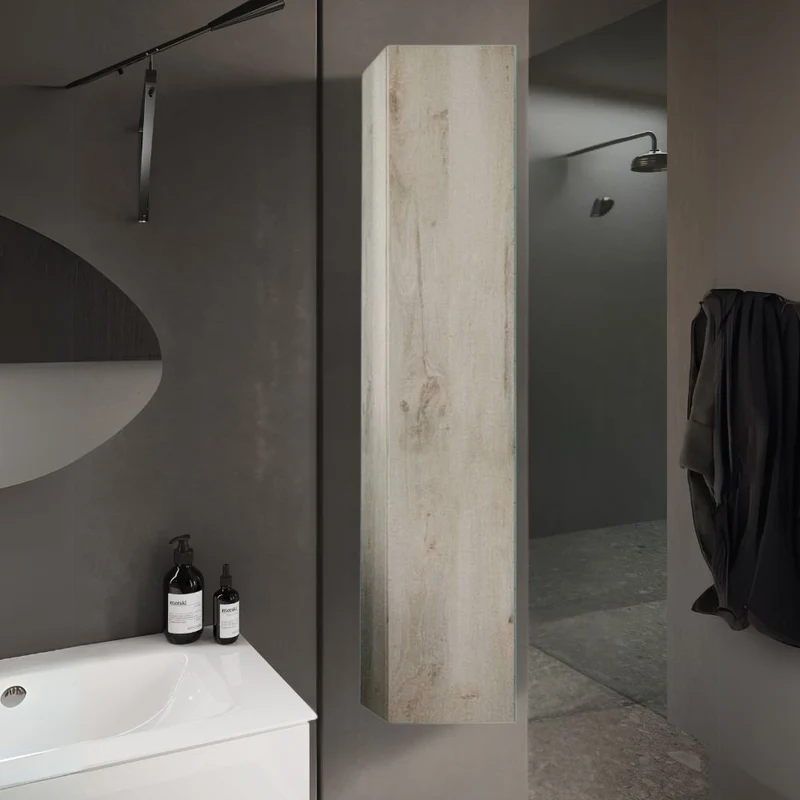 Colonna bagno sospesa con anta e ripiani colore pino bianco 25x138H cm - Allis