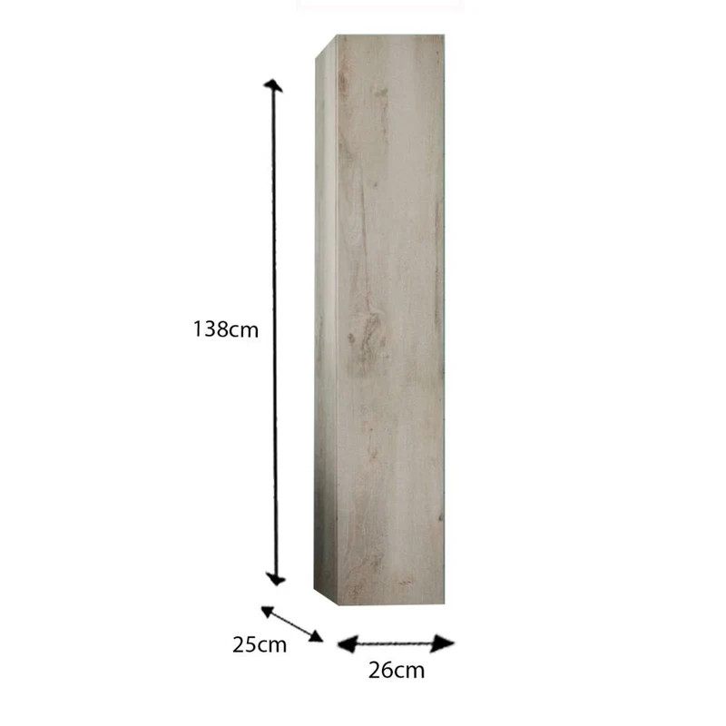 Colonna bagno sospesa con anta e ripiani colore pino bianco 25x138H cm - Allis