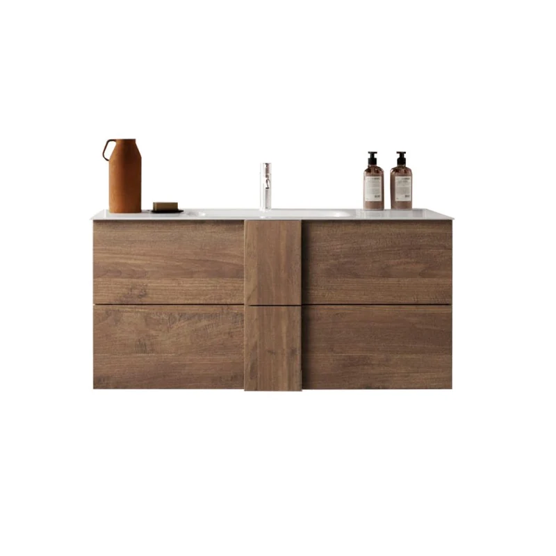 Mobile bagno sospeso colore rovere con cassetti e lavabo in ceramica 101x51H cm - Batlox
