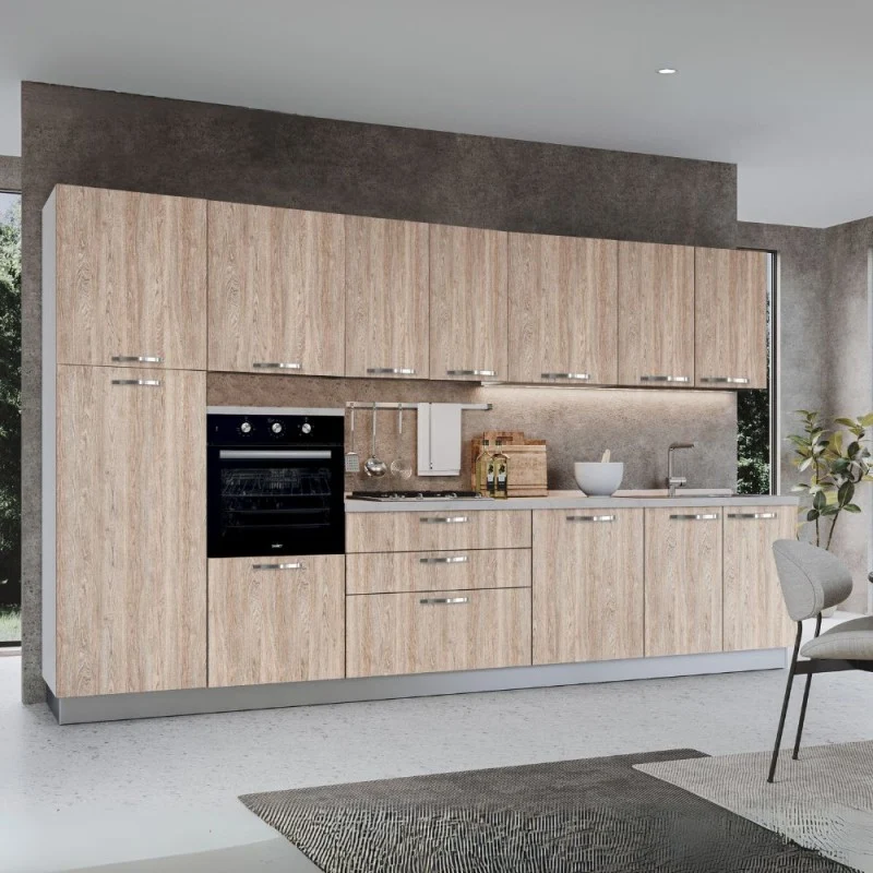 Cucina con elettrodomestici inclusi colore rovere gessato naturale 360 cm - Petunia