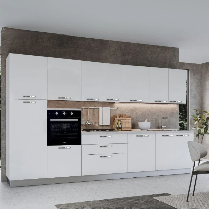 Cucina con elettrodomestici inclusi colore bianco lucido 360 cm - Petunia