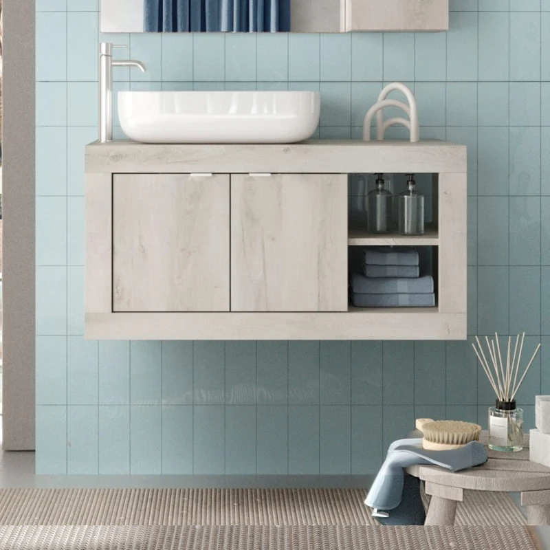 Mobile bagno sospeso con lavabo appoggio colore pino bianco 92x47H cm - Bax