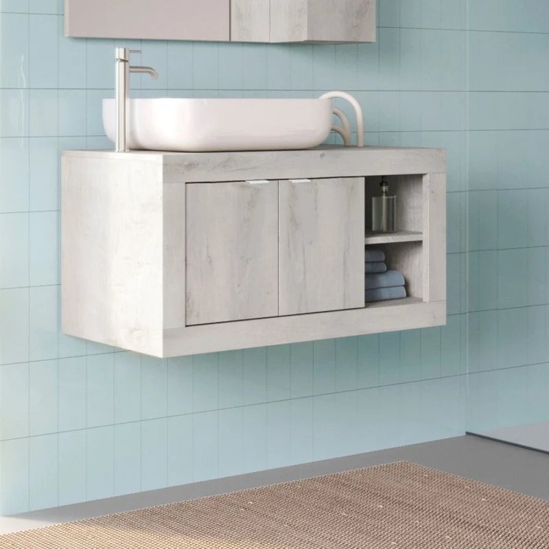 Mobile bagno sospeso con lavabo appoggio colore pino bianco 92x47H cm - Bax