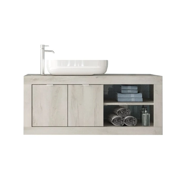 Mobile bagno sospeso con lavabo appoggio colore pino bianco 92x47H cm - Bax