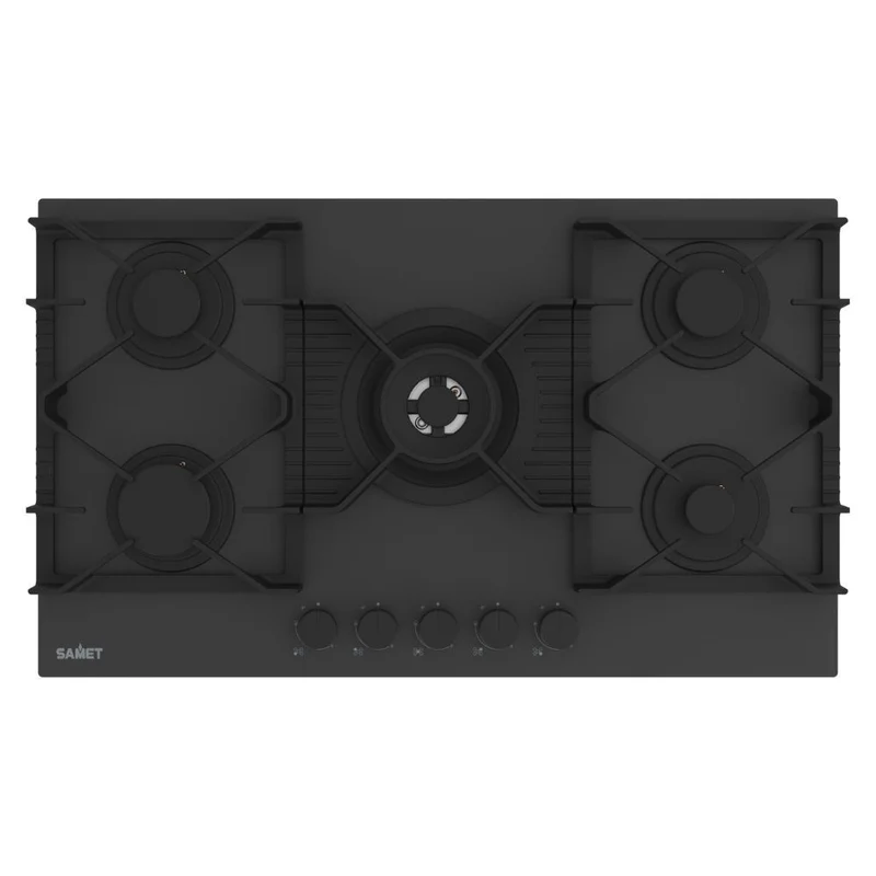 Piano cottura a gas in vetro temperato satinato nero opaco 5 fuochi 90 cm - Zacinto