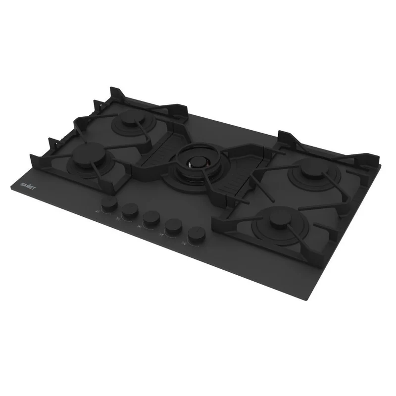 Piano cottura a gas in vetro temperato satinato nero opaco 5 fuochi 90 cm - Zacinto