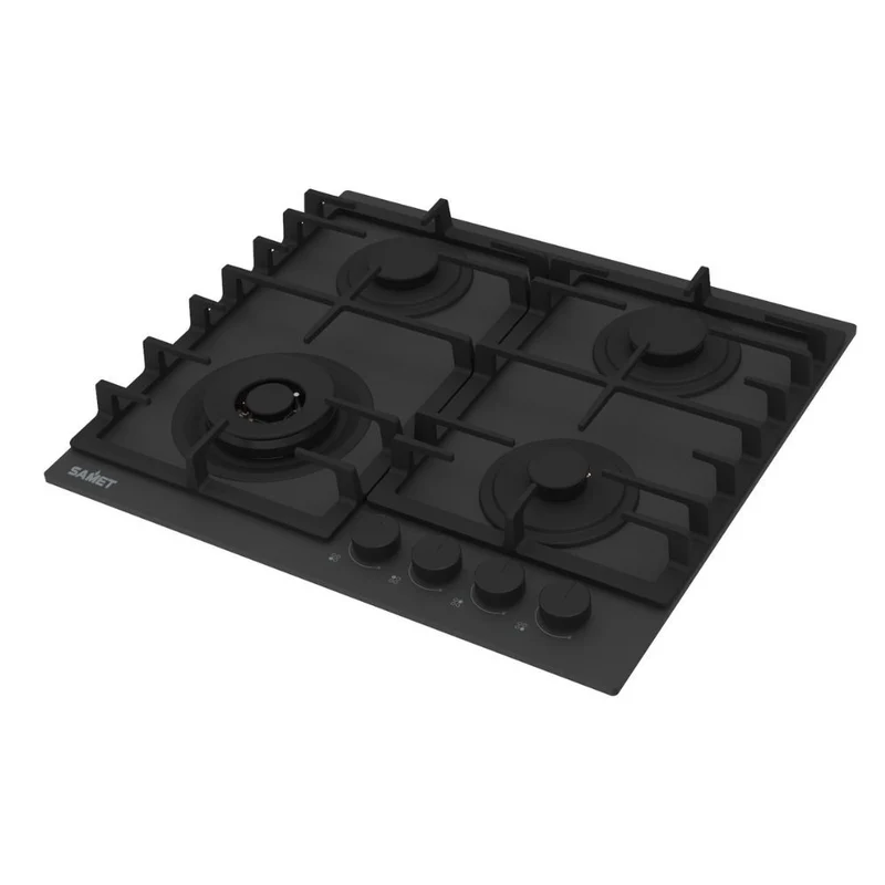 Piano cottura a gas in vetro temperato satinato nero opaco 4 fuochi 60 cm - Zacinto