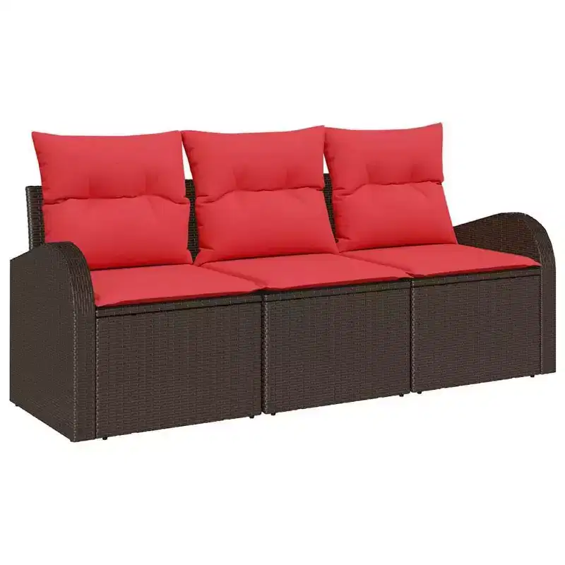 vidaXL Ensemble de canapés de jardin avec coussins 3 pcs Rotin PE marron