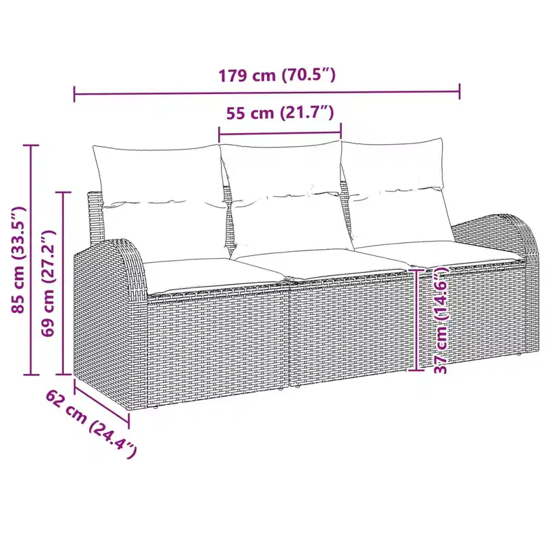 vidaXL Ensemble de canapés de jardin avec coussins 3 pcs Rotin PE marron