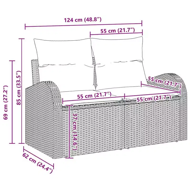 vidaXL Ensemble de canapés de jardin avec coussins 3 pcs Rotin PE marron