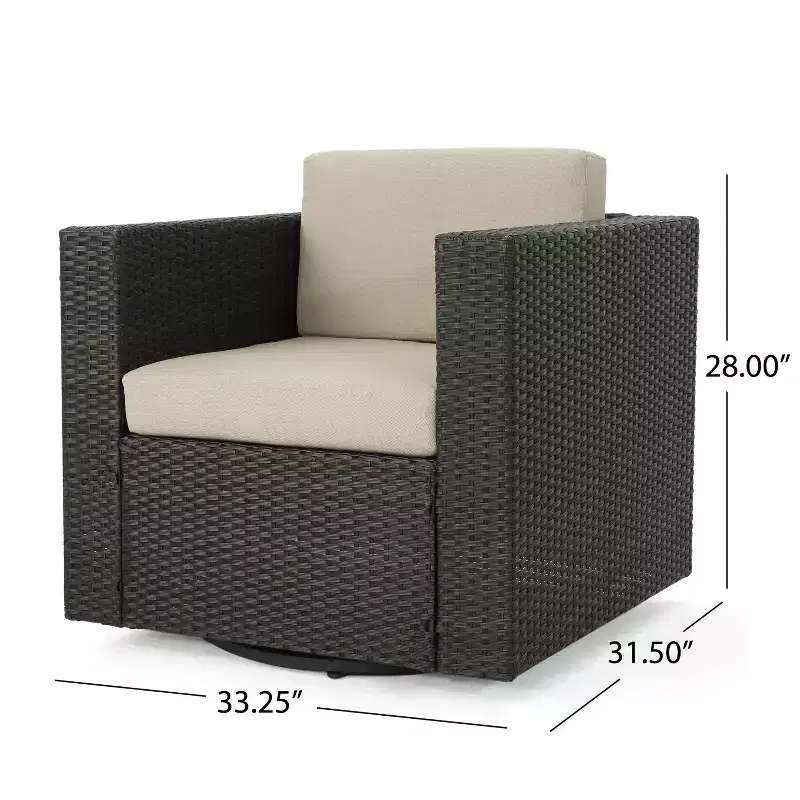 GDFStudio Venise Ensemble d'extérieur 5 pièces avec fauteuil pivotant en osier et foyer avec coussins