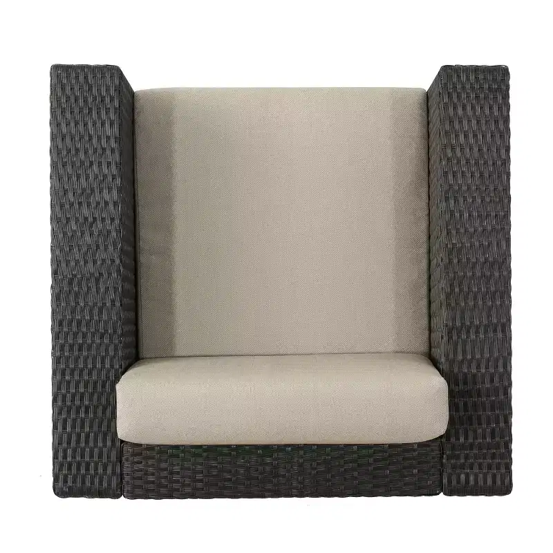 GDFStudio Venise Ensemble d'extérieur 5 pièces avec fauteuil pivotant en osier et foyer avec coussins