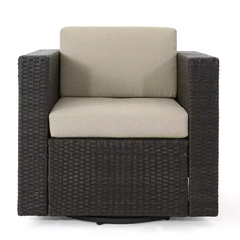 GDFStudio Venise Ensemble d'extérieur 5 pièces avec fauteuil pivotant en osier et foyer avec coussins