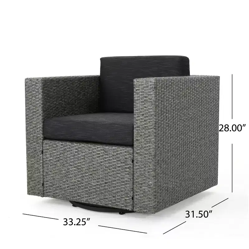 GDFStudio Venise Ensemble d'extérieur 5 pièces avec fauteuil pivotant en osier et foyer avec coussins