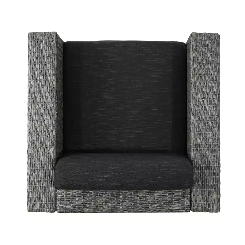 GDFStudio Venise Ensemble d'extérieur 5 pièces avec fauteuil pivotant en osier et foyer avec coussins