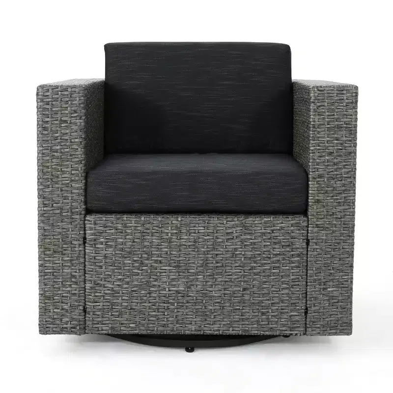 GDFStudio Venise Ensemble d'extérieur 5 pièces avec fauteuil pivotant en osier et foyer avec coussins