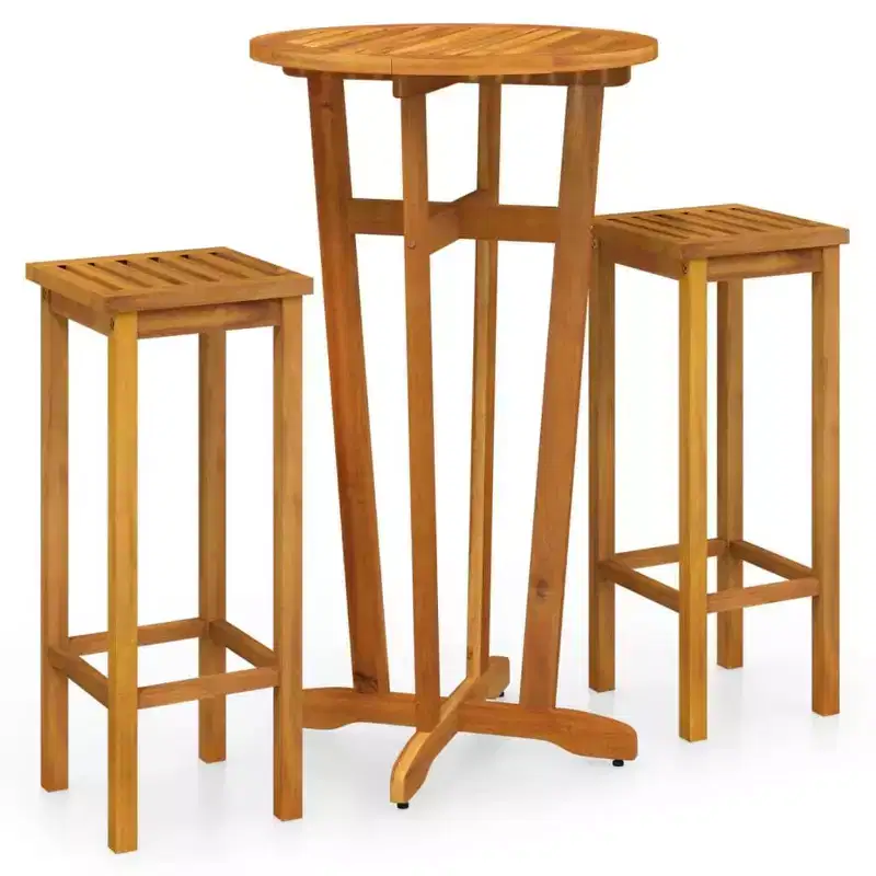 vidaXL Ensemble de salle à manger de patio en bois d'acacia massif - Meubles d'extérieur 3 pièces avec plateau de table robuste et sièges confortables