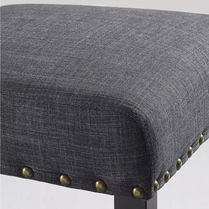 Ensemble de salle à manger Biony en bois espresso de hauteur comptoir avec tabourets gris en tissu clouté