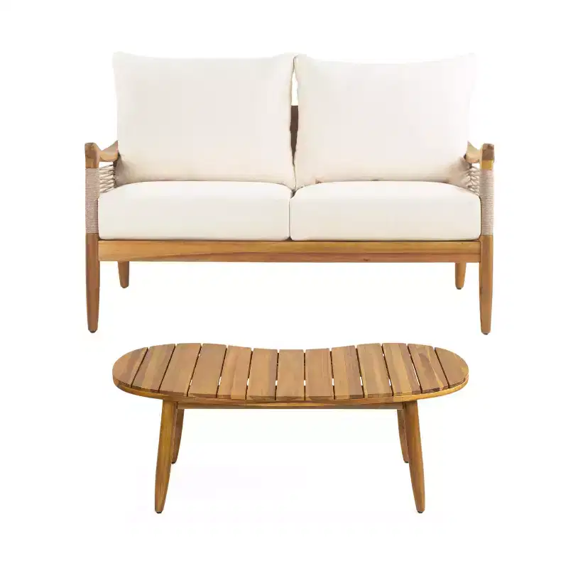 Christopher Knight Home Abell Ensemble de 2 pièces de sièges rembourrés en bois d'acacia avec corde tressée pour l'extérieur