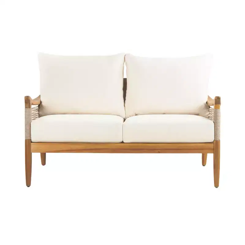 Christopher Knight Home Abell Ensemble de 2 pièces de sièges rembourrés en bois d'acacia avec corde tressée pour l'extérieur