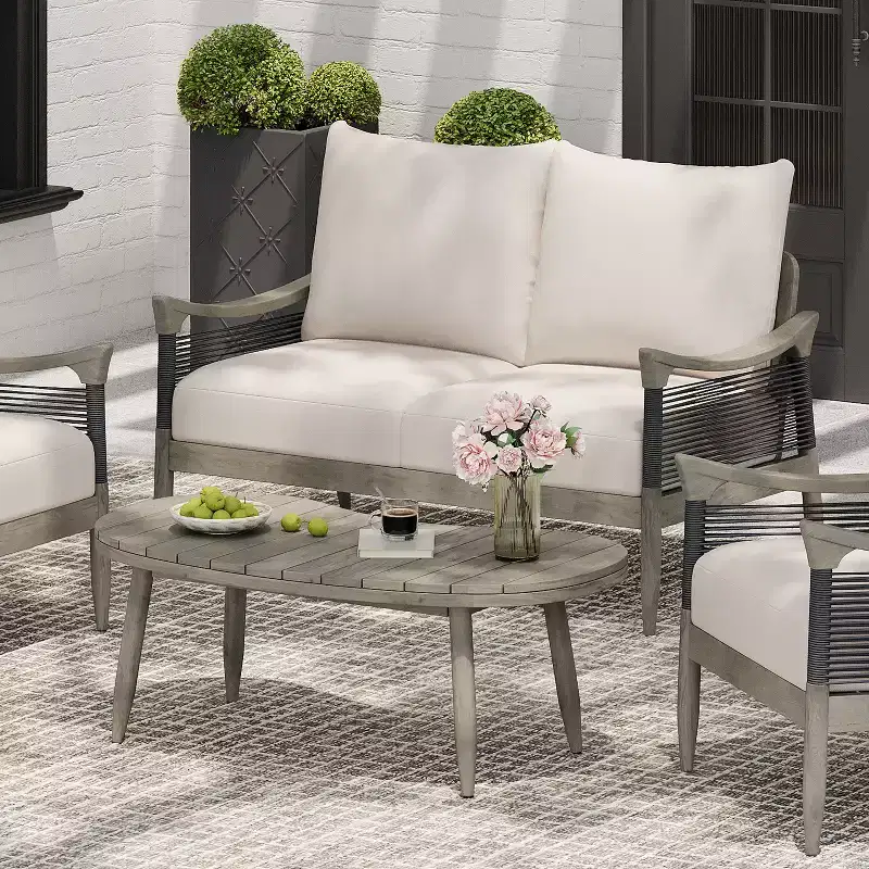 Christopher Knight Home Abell Ensemble de 2 pièces de sièges rembourrés en bois d'acacia avec corde tressée pour l'extérieur