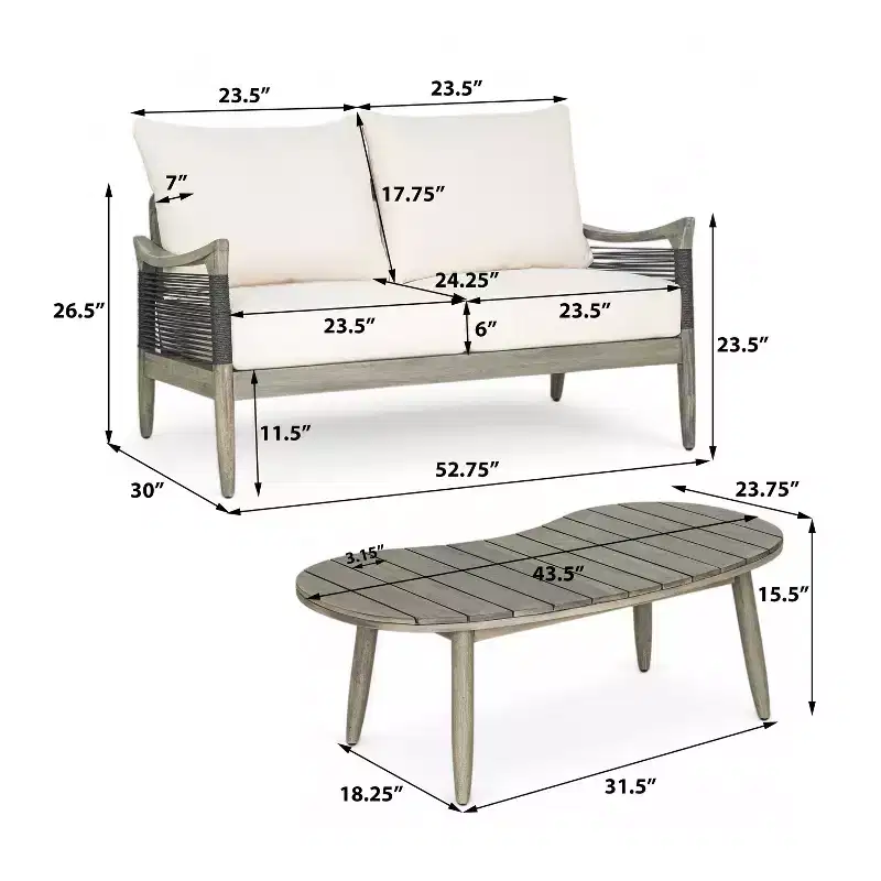 Christopher Knight Home Abell Ensemble de 2 pièces de sièges rembourrés en bois d'acacia avec corde tressée pour l'extérieur