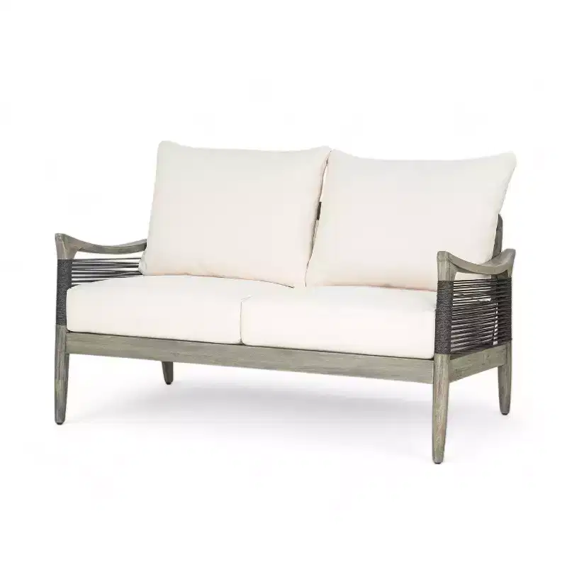 Christopher Knight Home Abell Ensemble de 2 pièces de sièges rembourrés en bois d'acacia avec corde tressée pour l'extérieur