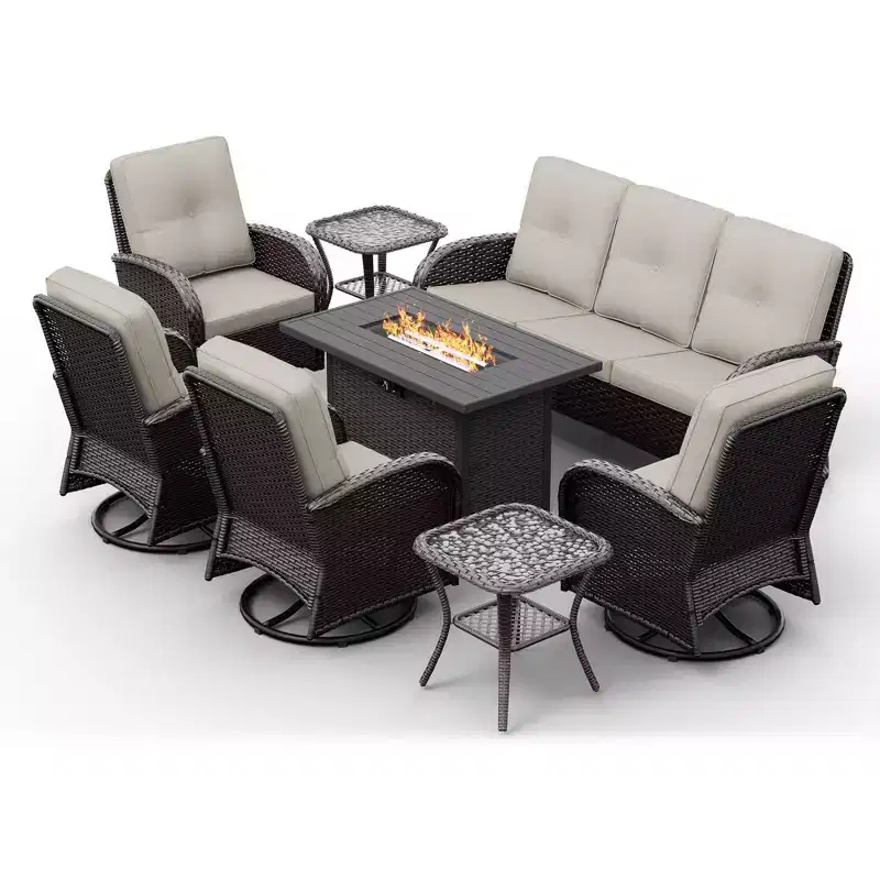 Ensemble de patio extérieur UPTIOT avec foyer, canapé, fauteuils pivotants et tables d'appoint