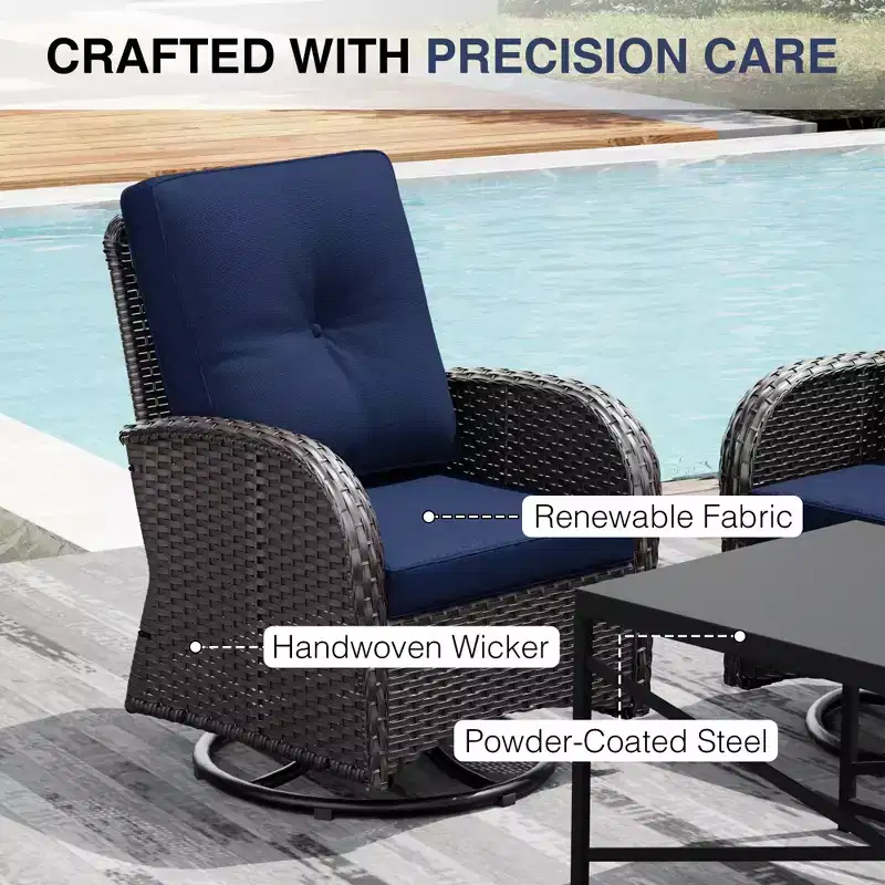 Ensemble de patio extérieur UPTIOT avec foyer, canapé, fauteuils pivotants et tables d'appoint