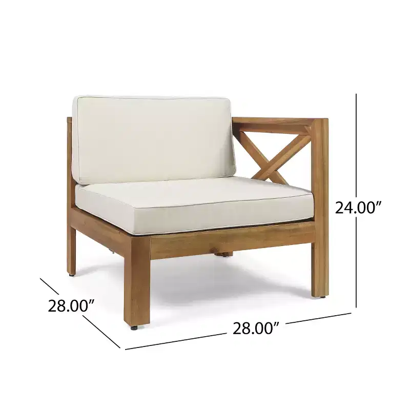 GDFStudio Allaire Canapé sectionnel 3 places en bois d'acacia avec pouf